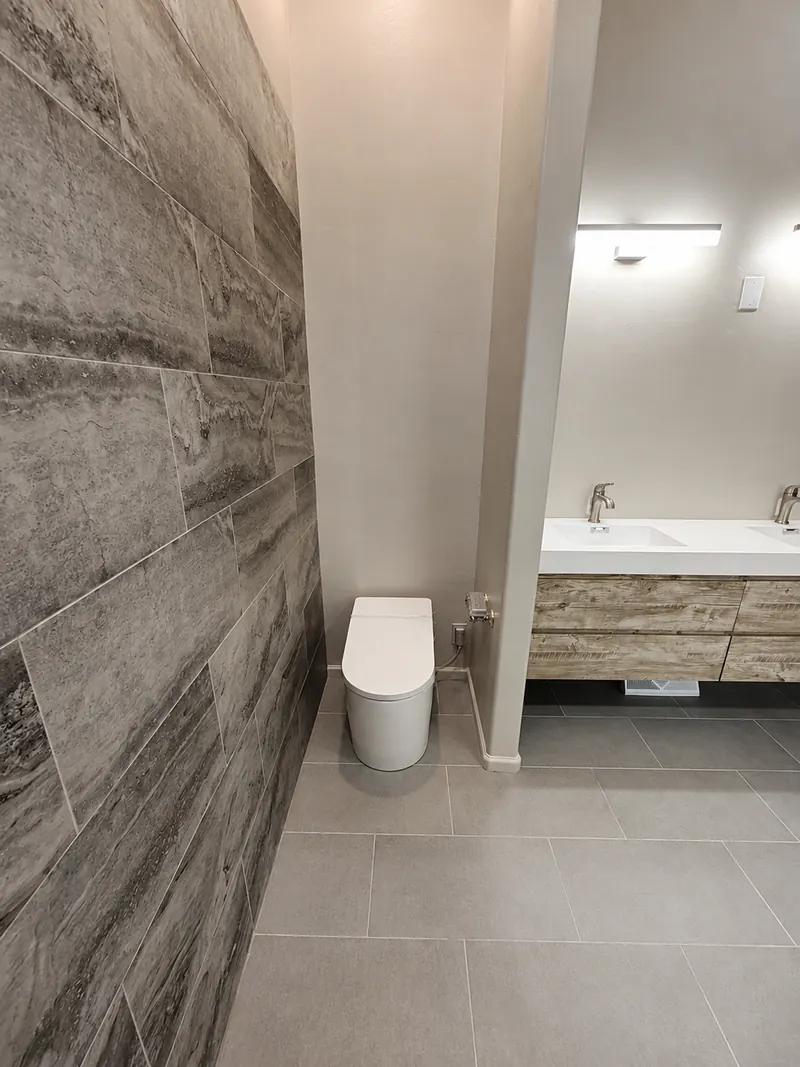 Toilet and floating vanity, Bathroom Renovation 1 by Altitude Renovation