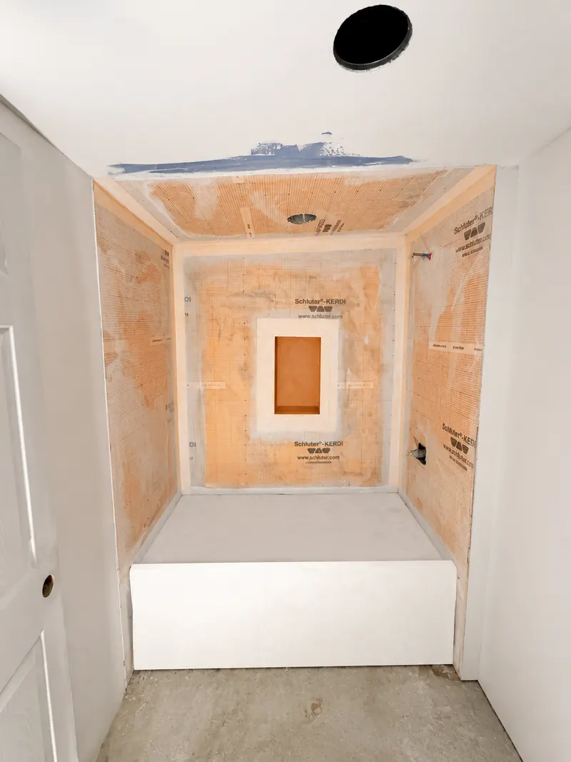 Waterproofing membrane on, with the niche framed, Bathroom Renovation 6 by Altitude Renovation
